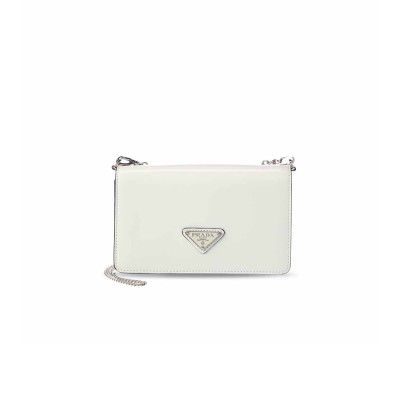 PRADA LOGO LEATHER WALLET ON CHAIN IN WHITE 1BD307 (19*10.5*3.5cm) 